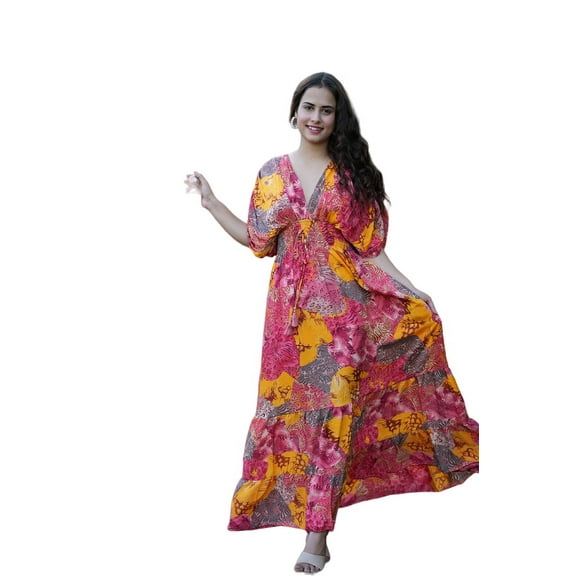 Balloon Sleeves Pattern Boho Printed Maxi Dress