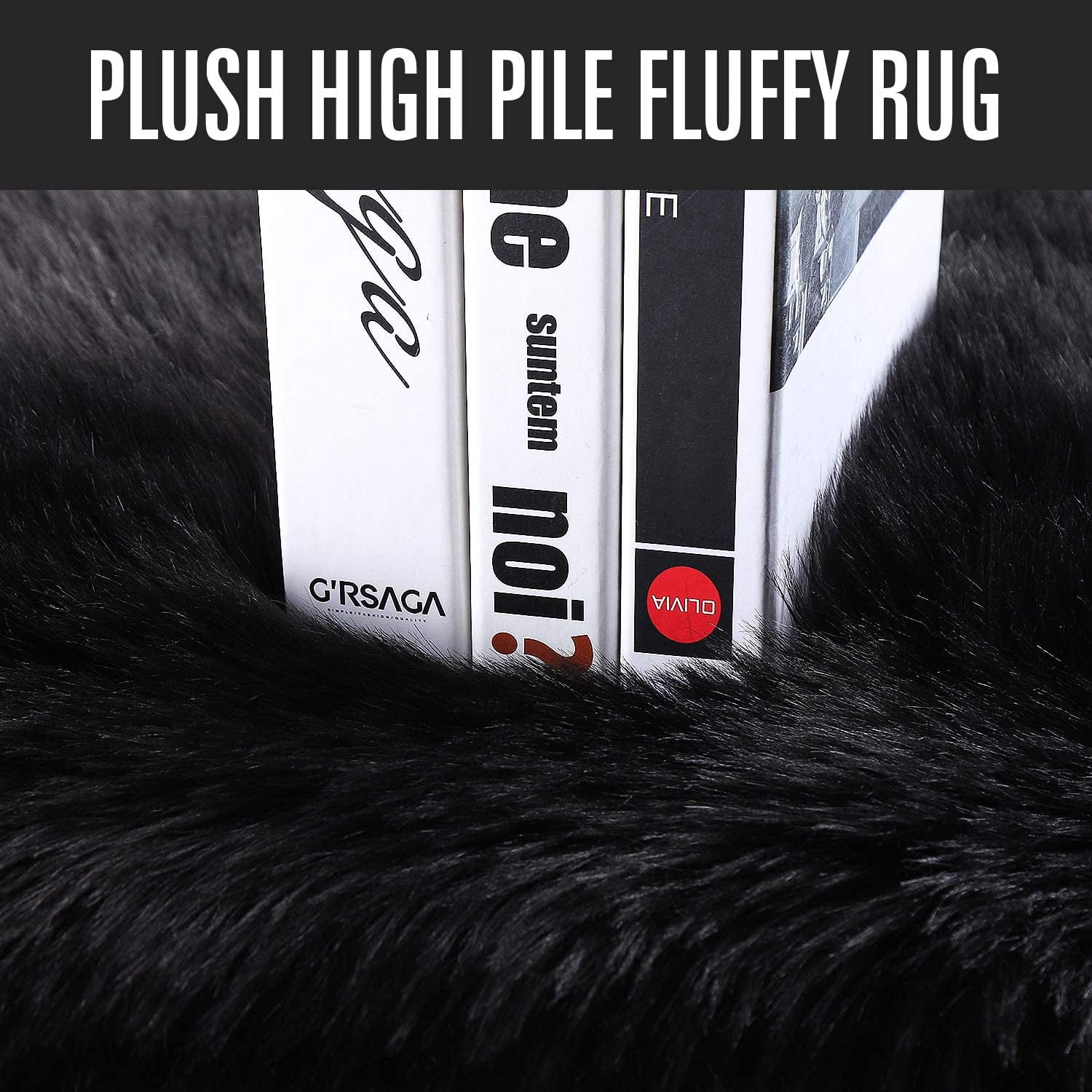 Lochas Soft Faux Sheepskin Area Rugs for Bedroom Shaggy Plush Floor Bedside Carpet,3'x5',Black