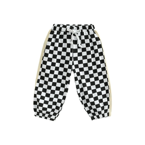 Toddler Kid Girls Casual Trousers, Drawstring Elastic Waist Checkerboard Plaid Pattern Loose Harem Long Pants