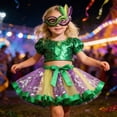thumbnail image 2 of Bainana Mardi Gras Skirt For Girls Toddler Colorful Floral Print Elastic Waist Multi-Layered Skirts With Mask Party Birthday Dance Performance Child Teen Girls Ballet Tutu Skirt, 2 of 4