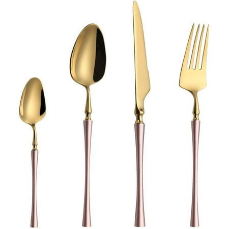 

Pink Gold Silverware Set 32 Piece 18/10 Stainless Steel Flatware Set Service for 8 Include Spoons Forks Knifes Teaspoons Wedding Restaurant Kitchen Cutlery Utensil Delicate Silverware