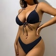 thumbnail image 2 of WREESH Womens Halter Bikini Set High Cut Bikini Solid Color Swimwear Two-Piece Slim Swimsuit Bikini Straped Swimsuits Beach Bathing Suit Black, 2 of 7