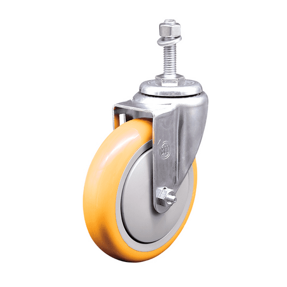 5 Inch Yellow Polyurethane Wheel Swivel 3/8 Inch Threaded Stem Caster SCC