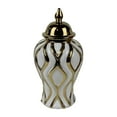 thumbnail image 1 of Jarrón de jengibre de porcelana, jarrón de jengibre de cerámica con tapa, decoración artesanal de porcelana S Blanco y Oro, 1 of 9
