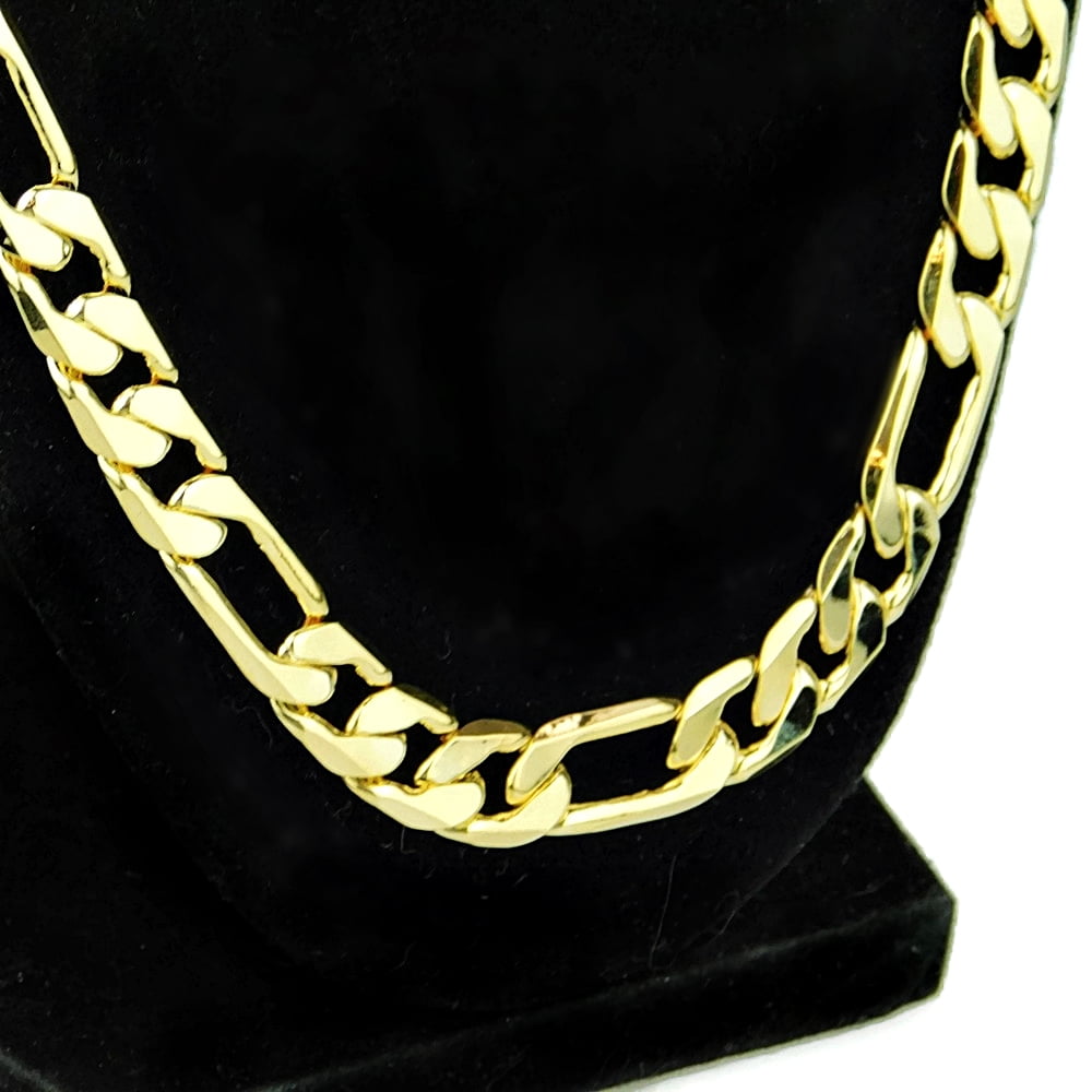 Long Men's Yellow Gold Silver Plated Figaro Chain & Large Anchor Charm Set 24in 