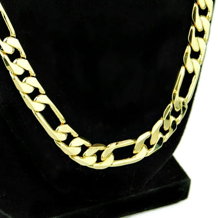 Mens 18K Gold Plated Figaro Link Chain 24" Inch Long x 10MM Wide Necklace