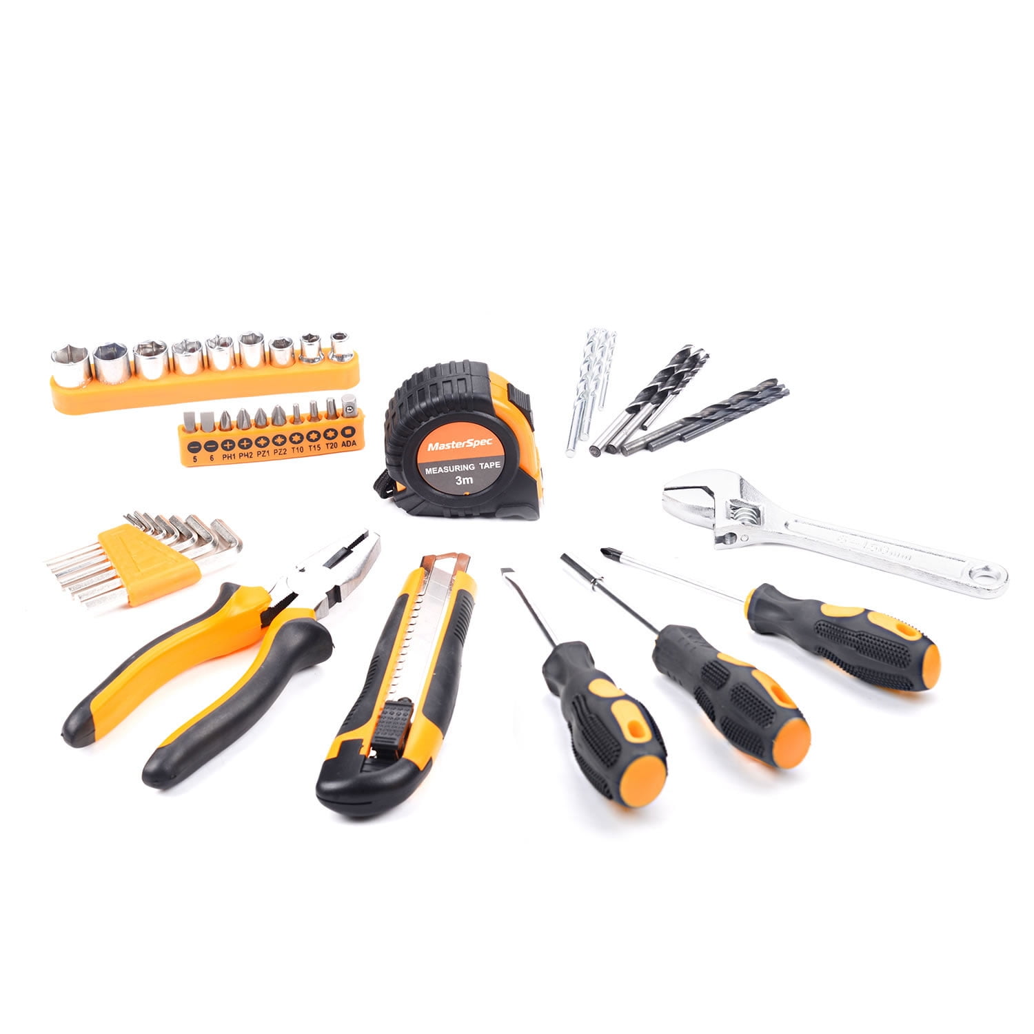 MasterSpec 12V Cordless Drill Driver Kit with 2 Batteries, 47PCS Household Hand Tools, 18+1 Settings for Complete DIY Home Repair and Furniture Assembly Projects