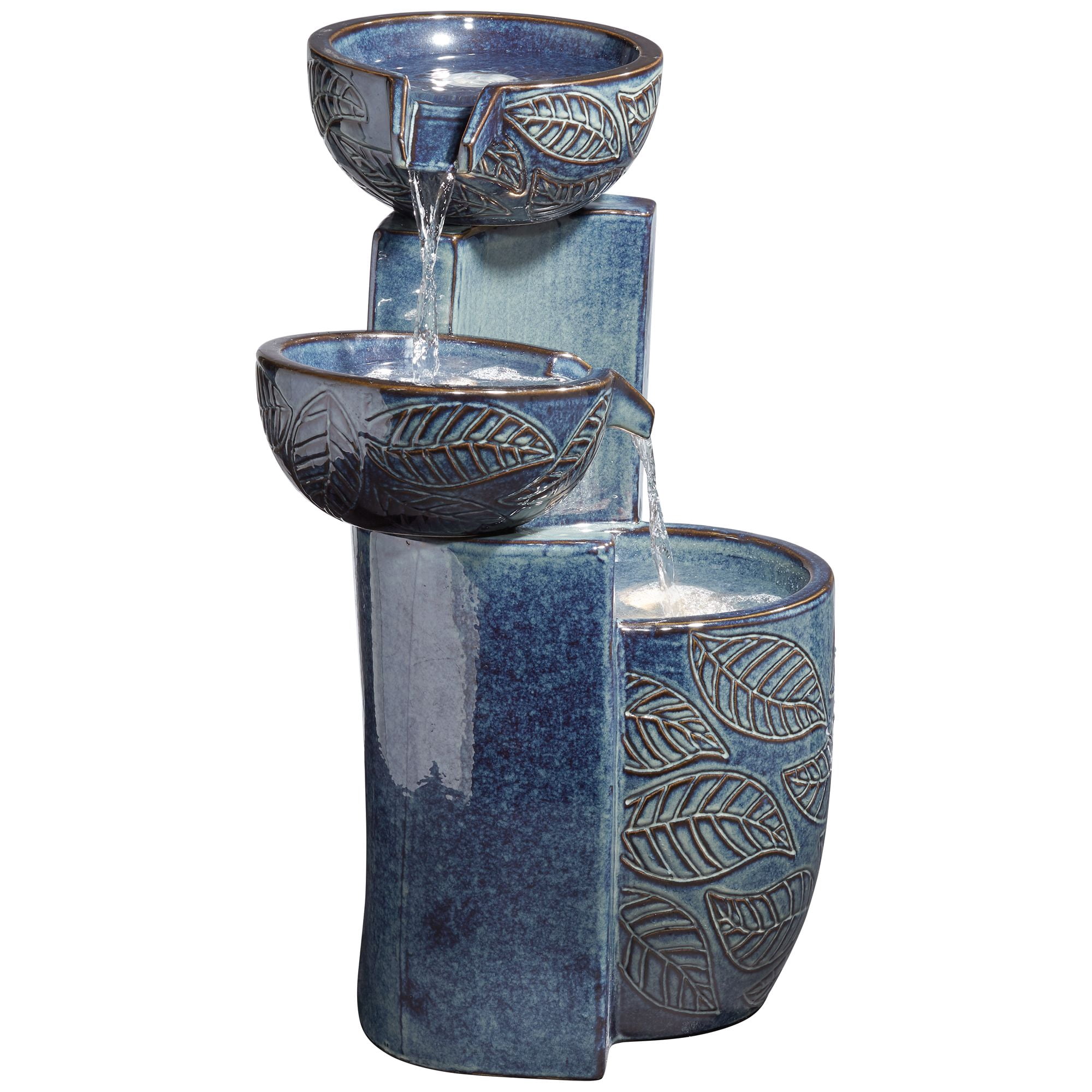 Summer Leaves 26" High Large Zen Indoor Outdoor Decor Ceramic Floor Fountain with Light LED Outside Garden Patio