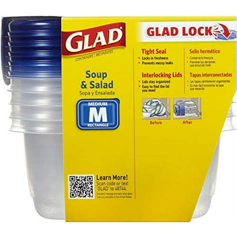 Glad Medium Square Food Storage Containers for Everyday Use | Medium Square  Food Storage Containers Hold up to 25 Ounces of Food (25 Oz) |5 Count