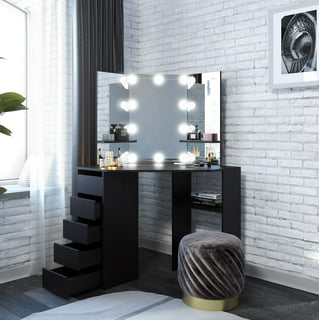 RoomSmart Pearl Corner Makeup Vanity with Storage and LED Lights, Size: 1-Drawer, Brown
