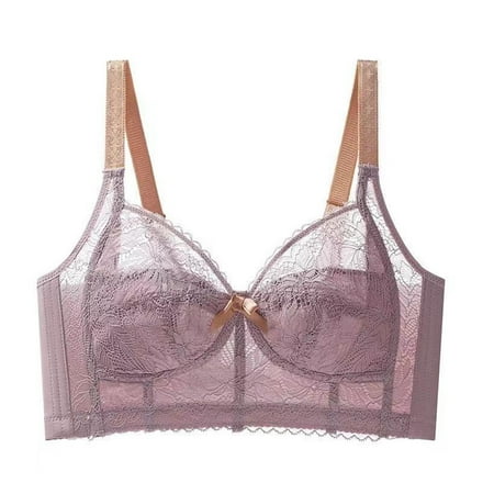 BYHONG Women s Plus Size Underwear Push Up Thin Padded Bra Minimizing Lift Anti Sagging Side Sexy Lingerie Breathable Brassiere Purple 40/90