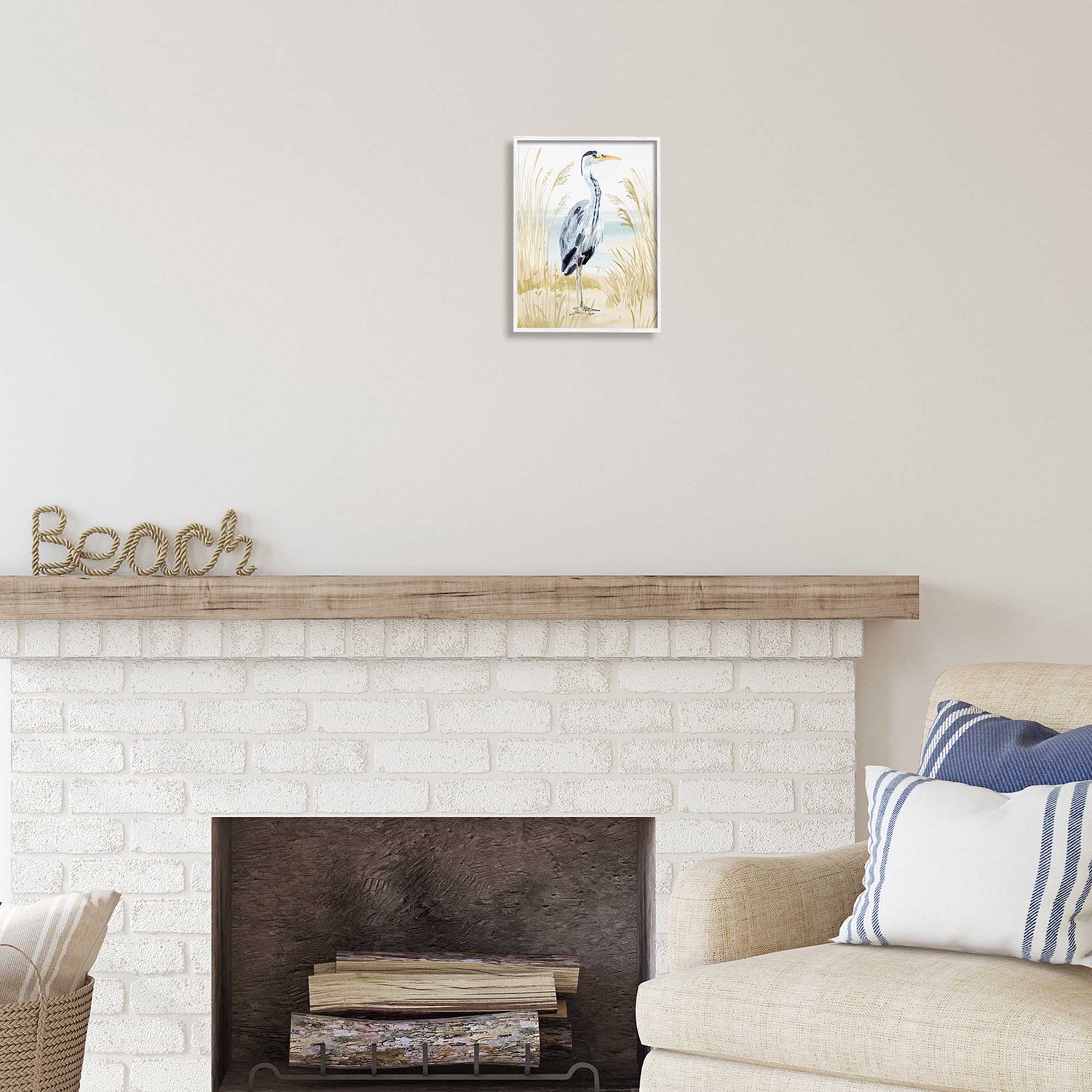Stupell Industries Modern Heron on Beach Animals & Insects Painting White Framed Art Print Wall Art, 11 x 14