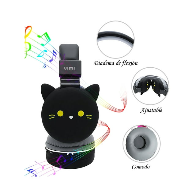 Audífonos Inalámbricos VIMI Con Radio Fm Diadema Ajustable Figura Gato Negro