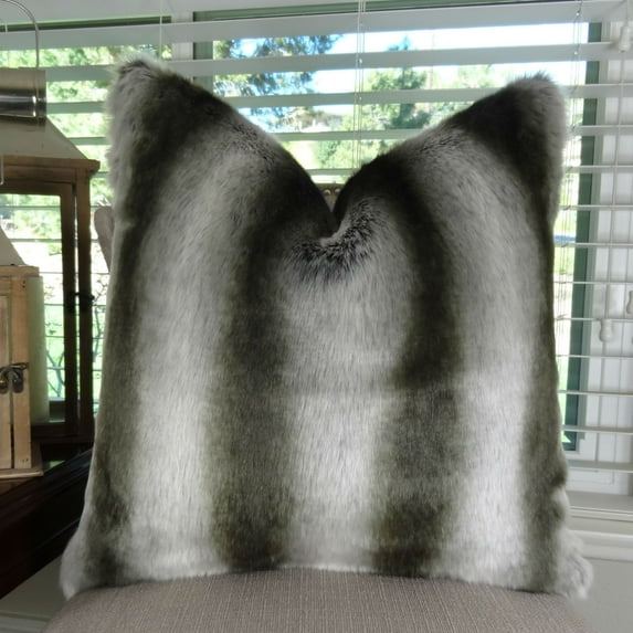 Thomas Collection Luxury Gray Silver Chinchilla Faux Fur Throw Pillow - 17430