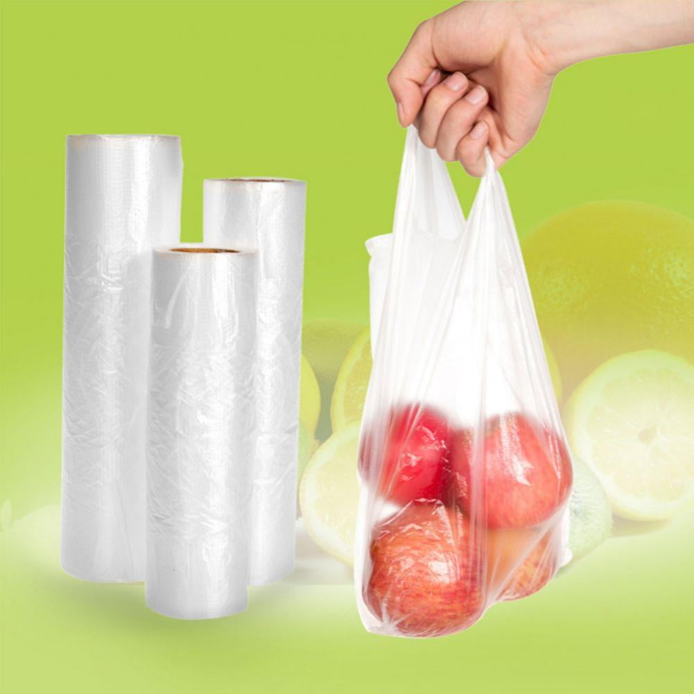  LIUCM Shopping Bag Transparent Bags Plastic Supermarket Bags  With Food Packaging Handle Takeaway Food Packaging Bag 100pcs 3# 24x37CM :  Home & Kitchen