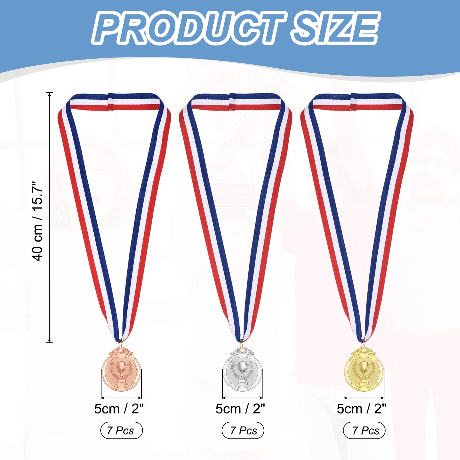 Uxcell Award Metals, Winner Medals Prize with Neck Ribbons Red White Blue Gold/Silver/Bronze