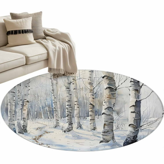 Christmas Tree Round Area Rug 4 FT, Non Slip Indoor Outdoor Rug, White Winter Xmas Snowflake Washable Soft Circular Carpet Non-Shedding Floor Mat for Coffee Table Nursery Foyer Balcony