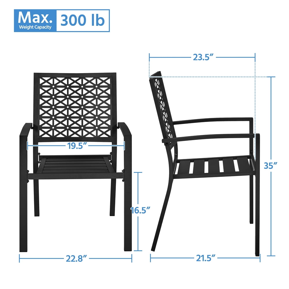 Yaheetech 2pcs Patio Metal Dining Chairs with Armrests for Outdoor, Black