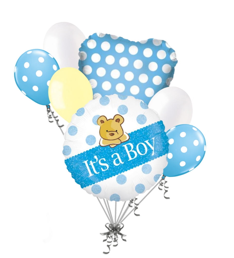 7pc It's a Boy Dazzleloon Bear Balloon Bouquet Party Decoration Baby Shower Gift