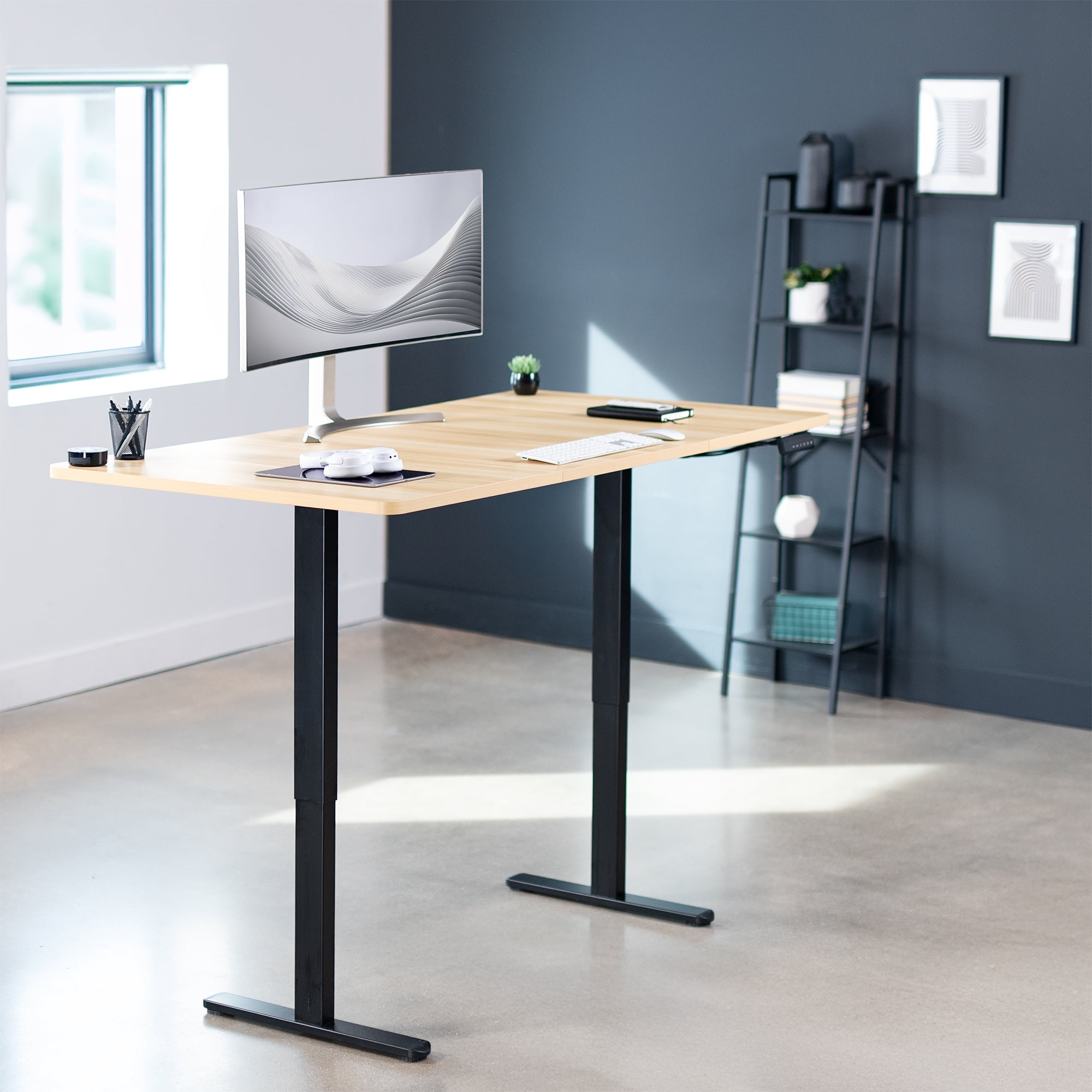 VIVO Electric Dual Motor 71” x 36” Standing Desk, Light Wood Top, Black Frame