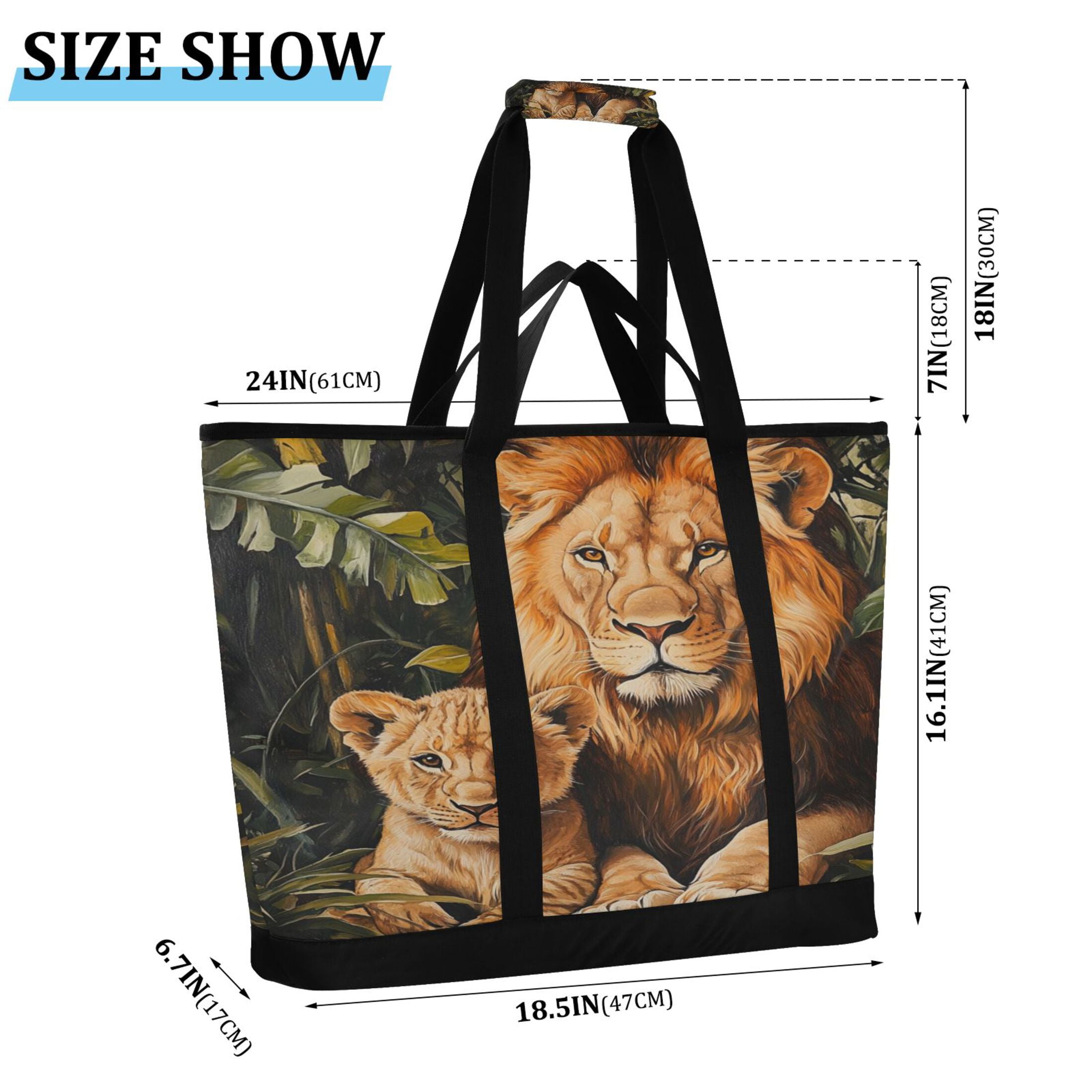 Large Hand-held Ice Pack Picnic Bag Insulation and Refrigeration Suitable for Shopping Picnics and Camping Yellow Lions