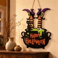 thumbnail image 4 of Clearance Halloween Witch Legs Cauldron Wooden Sign, Hanging Door Wall Decor with Rope, Spooky Window Porch Decoration for Family Party Home, 4 of 5