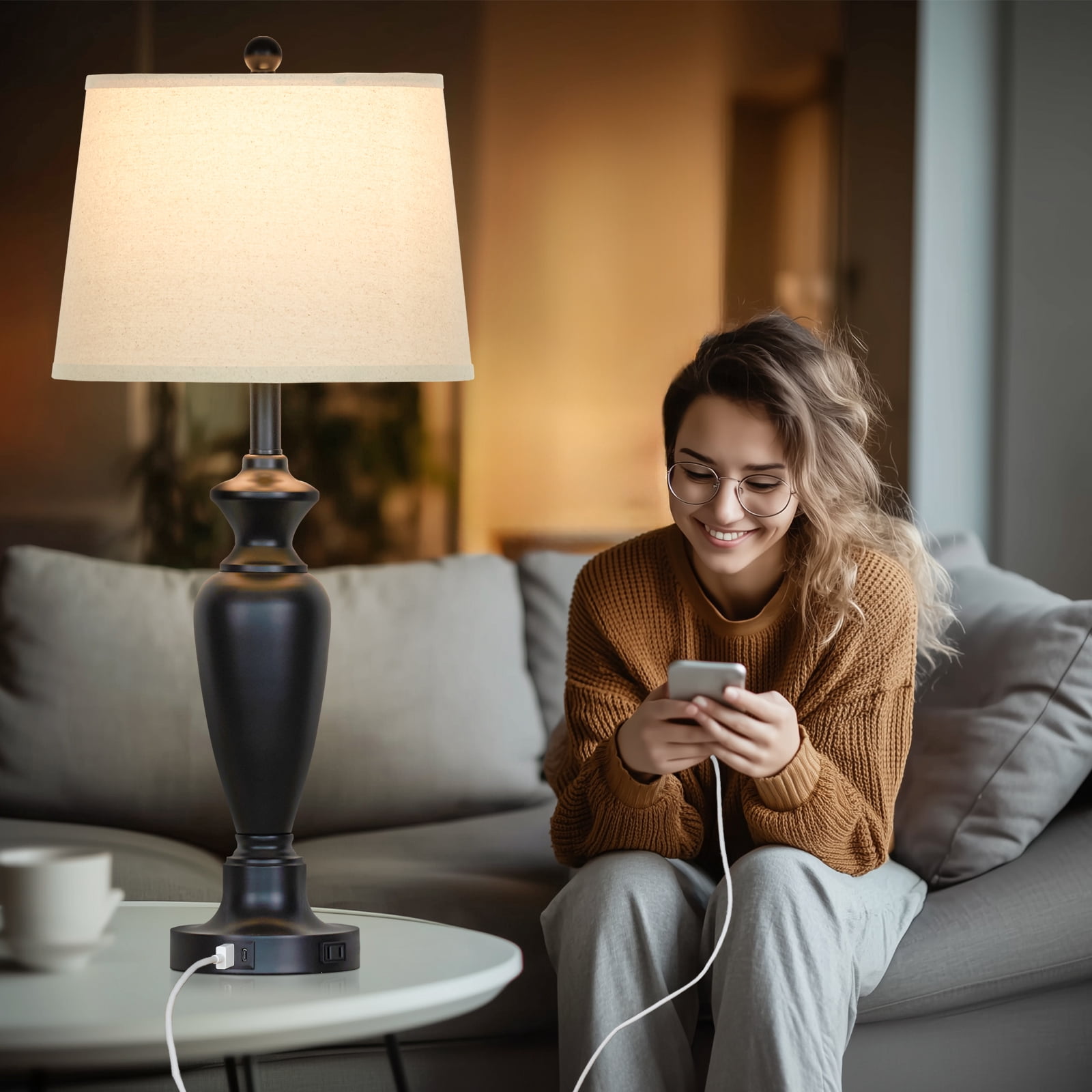 Cinkeda Table Lamps Set of 2 for Bedroom Living Room 3 Way Dimmable Bedside Lamps with 2 USB Charging Ports,30" Tall Metal Touch Control Nightstand Lamp