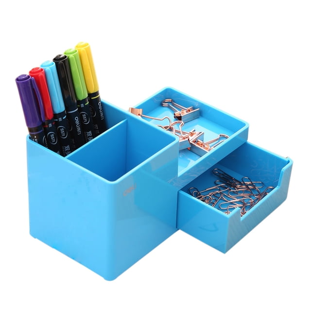 Organizador de Escritorio Deli Rio Azul con Cajón para Plumas Plumones