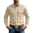 thumbnail image 4 of LYSMORA Mens Lapel Long Sleeve Western Button Down Shirt Dual Snap Chest Pockets Solid Woven Casual Cowboy Shirt, 4 of 8