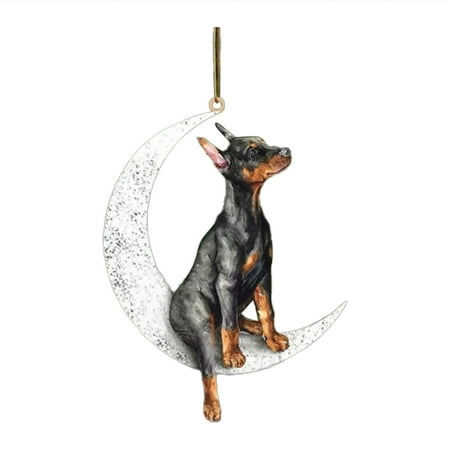 

Christmas Dog Sitting On The Moon Pendant Decoration Black Large Stain Glass Window Hanging Clear Stretch Cord .5 Mm for Glass Ornament Display Hanging Decorations Garland for Decorating Ceramic
