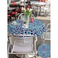 thumbnail image 5 of Outdoor Tablecloth with Umbrella Hole for Patio/Picnic/Party/Camping, Vintage Morocco Waterproof Table Cloth Round Cover Washable, Traditional Tribal Abstract Geometric Blue (Dia 60"), 5 of 8