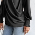 thumbnail image 5 of Stylish Olyvenn Women's Chiffon Draped Wrap V Neck Ruched Blouse Dressy Summer Casual Loose Elegant Shirred Cuff Long Sleeve Shirts Top Black XL, 5 of 8