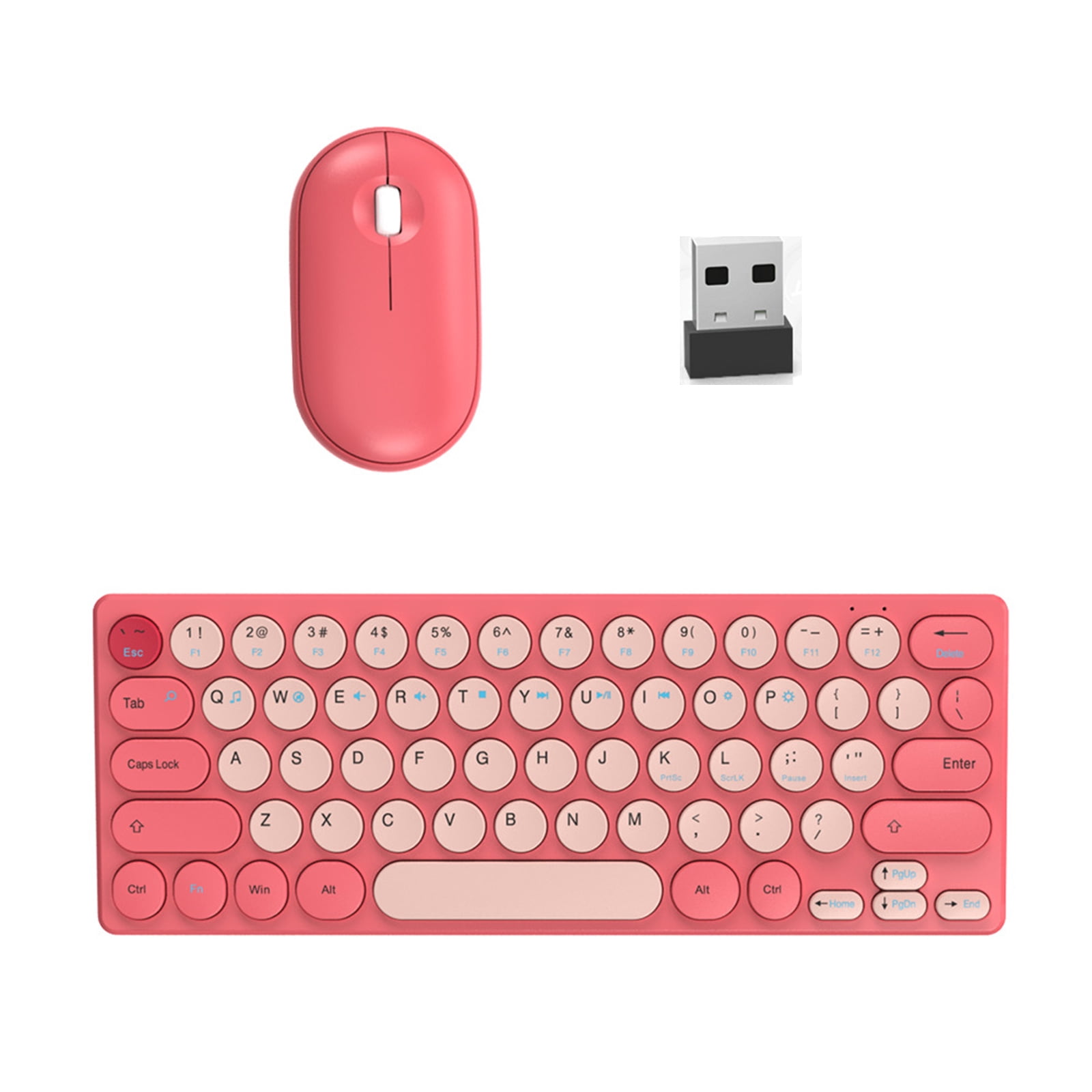 Retro Round Keycap Wireless Keyboards Bundles 2.40G Silents Button Long For Home Office Setups
