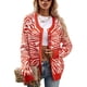thumbnail image 1 of Abrigo suéter a rayas Cuello redondo Botonadura única Frente abierto Bloque de color Prendas de vestir de punto sueltas cálidas para mujer Naranja XL, 1 of 6