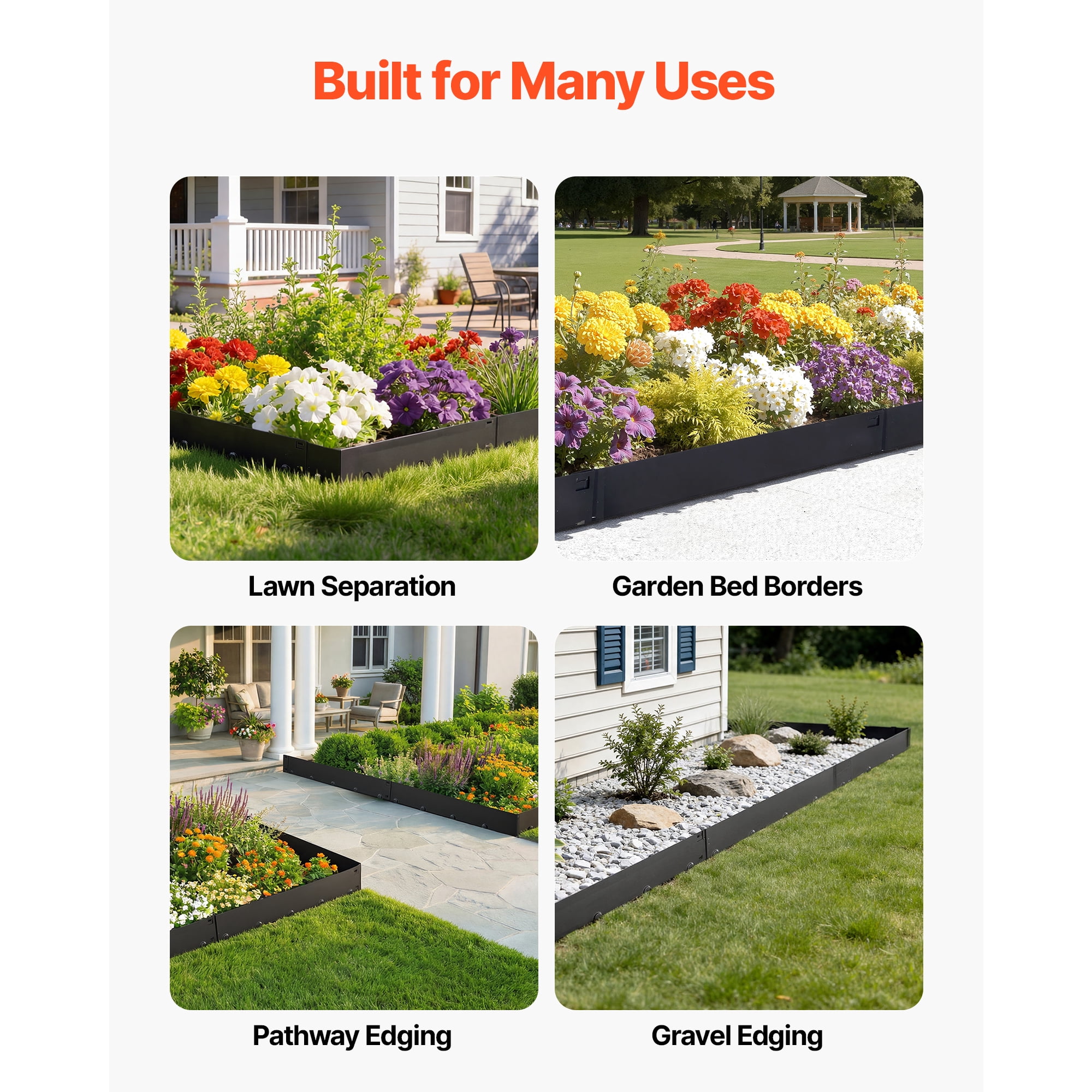 KFFKFF Galvanized Steel Landscape Edging, 6-Pack 40 x 8.15 Inch Metal Edging for Landscaping with Gloves, Durable and Easy-to-Install Garden Border for Flower Beds and Pathways