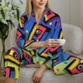 thumbnail image 6 of Fuzoiu Vintage Audio Cassettes Print Women's Long-Sleeved Pajama,Lounge Button Down Nightwear,Womens Notch Collar Pajama Set-Large, 6 of 7