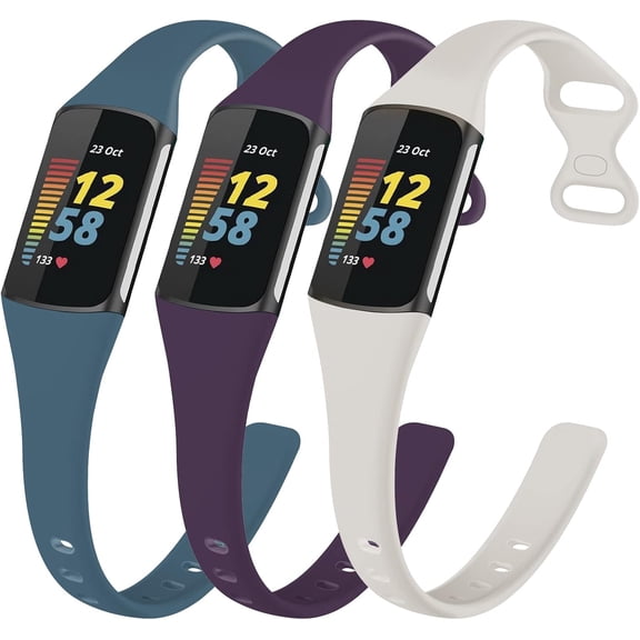 MYKOMI Slim Bands Compatible with Fitbit Charge 5 Women Men, Adjustable Soft Silicone Sport Replacement Watch Band Straps Wristbands Bracelet for Charge 5 Activity Tracker