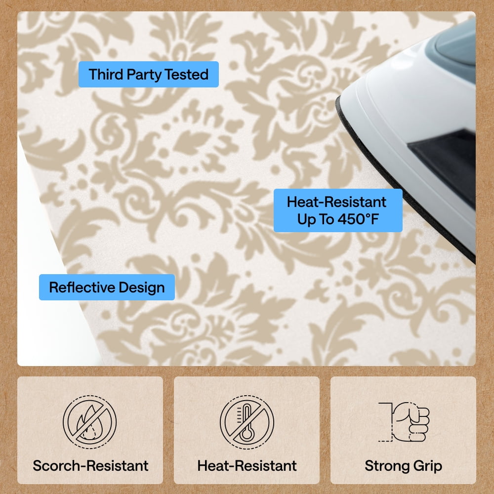 GORILLA GRIP Scorch Resistant Ironing Board Cover, Silicone Coating, Hook and Loop Fastener Strap, Damask