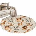 thumbnail image 2 of 3ft Washable Round Rug, Cartoon Lions Giraffe Tiger Non-Slip Circle Area Rug for Bedroom Bedside, Cute Animal Leaf Musical Note Linen Soft Indoor Floor Mat for Home Decor, 2 of 9