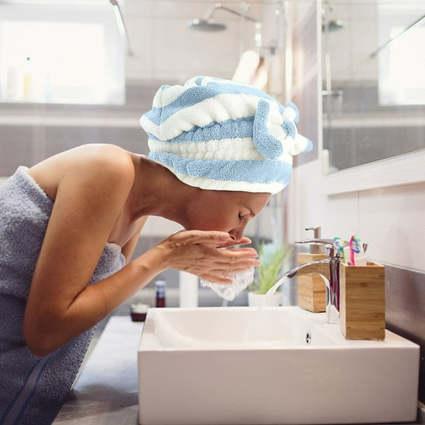 Gorro De Ducha Gorro de terciopelo azul para secador de pelo, toalla absorbente de microfibra para secado rápido (1 unidad) JASKFLY