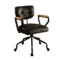 thumbnail image 7 of Office Chair, Top Grain Leather 360-Degree Swivel Chair with Wooden Armrests&Tilt-Adjustable Backrest, Black, 7 of 7