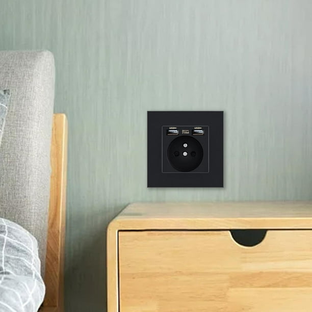 Toma De Corriente USB De Pared Toma De Puerto De Carga Con USB Para Electrodomésticos Negro Baoblaze Zócalo del puerto