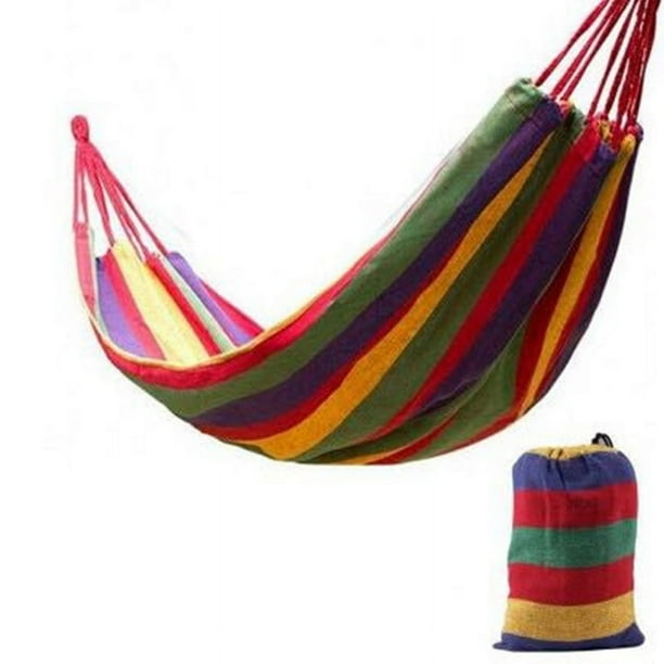Hamaca de Hamaca de Campamento para Acampar Hamaca Portátil Doble Con 2 Correas Hamacas de Tela de Rayas Coloridas para Interiores al Aire Libre