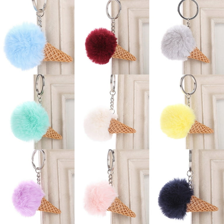 Fur Pom Pom Keychain Bag Charm, Fur Ice Cream Key-chain