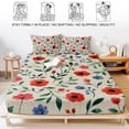 thumbnail image 5 of Twin XL Size Fitted Sheet Set - Watercolor Floral 2 Piece Bedding Sets 16" Deep Pocket Fitted Sheet with 1 Pillowcases, Spring Red Poppy Flower Botanical Beige Brushed Microfiber Hotel Bed Sheets, 5 of 9