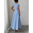 thumbnail image 2 of Blue Womens Square Neck Cinched Waist A-Line Midi Dress For Spring Summer Casual Vacation, 2 of 7