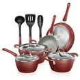 thumbnail image 1 of NutriChef 11 Piece Nonstick Ceramic Cooking Kitchen Cookware Pots & Pan Set, Red, 1 of 7