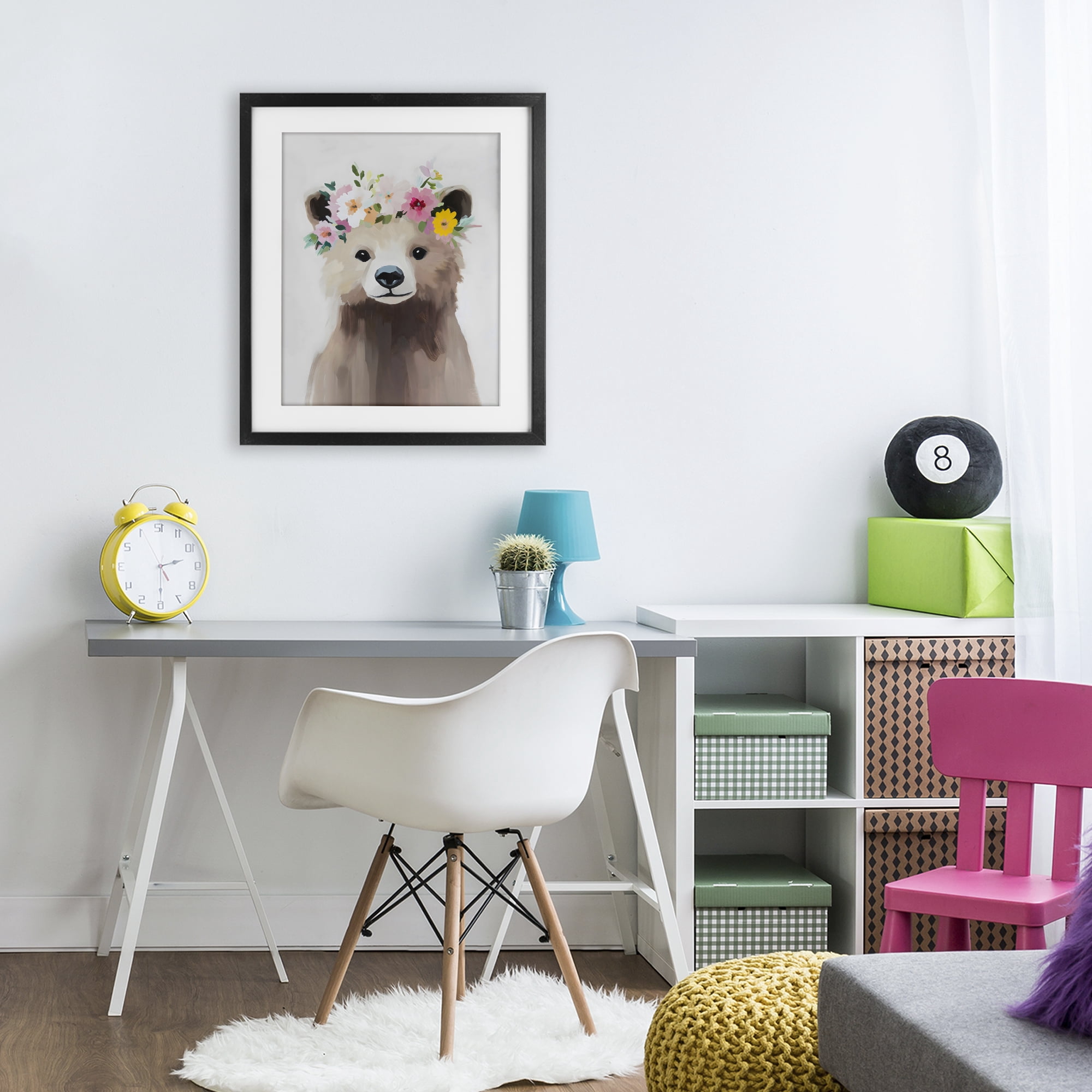 Stupell Industries Flower Crown Bear Black Framed Print Under Glass, design by The Prints Vibe