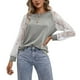 thumbnail image 4 of Blusa de encaje Mujer Mujer Manga larga Cuello redondo Casual Camiseta holgada Manga de encaje Top Gris M, 4 of 8
