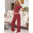 thumbnail image 4 of DARING DIVA Women's Pajama Sets Short Sleeve Ruffled Top Long Pants Lounge Sets L Claret, 4 of 7